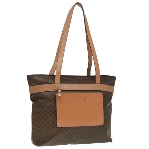 CELINE Macadam Canvas Tote Bag Pvc Leather Brown Gold - Picture 1 of 16